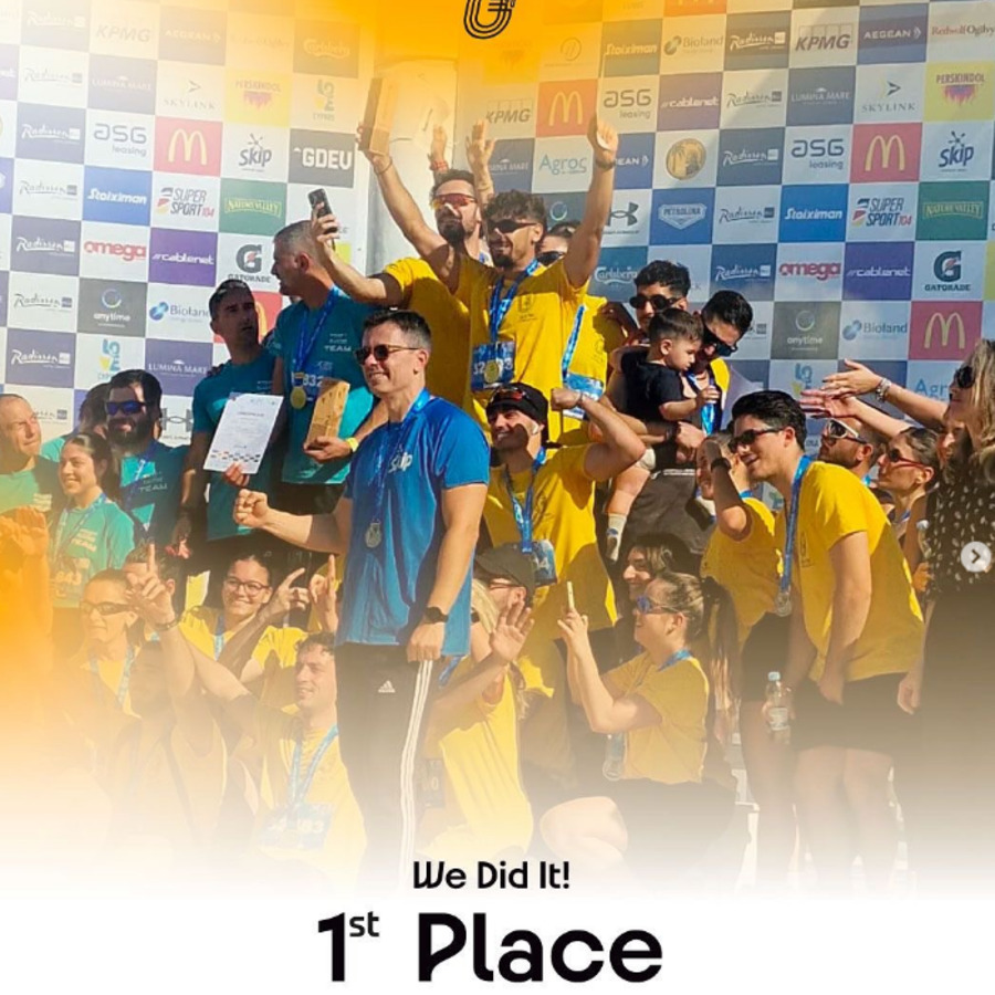 Team Gate 400 celebrating 1st place at the Larnaca Corporate 5K